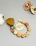 Schnullerkette mit Namen, Erdbeer Holzclip
