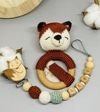 Rassel + Schnullerkette mit Namen, Fuchs