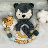 Rassel + Schnullerkette mit Namen , fuchs