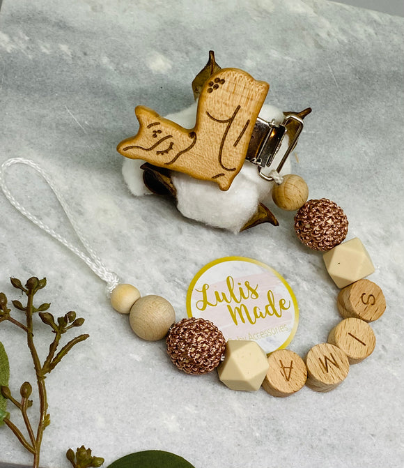 Schnullerkette mit Namen, altrosa