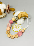 Schnullerkette mit Namen, Mond Holzclip