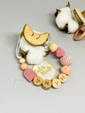 Schnullerkette mit Namen, Mond Holzclip