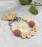 Schnullerkette mit Namen, Reh Holzclip