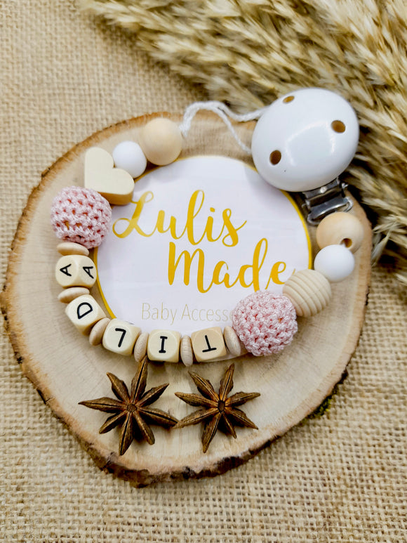 Pacifier Chain with Name, Heart