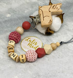 Schnullerkette mit Namen Reh Holzclip